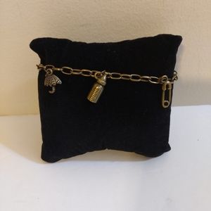 NEW Artisan Antique Bronze Baby Shower Charm Bracelet  6"- 7.5.